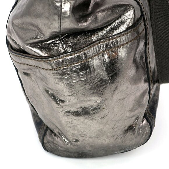 FOSSIL Long Live Vintage Silver Metallic Distressed Leather Hathaway Tote Bag - Picture 5 of 8